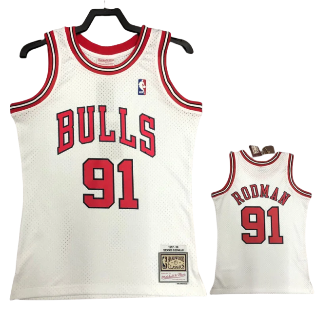 1998 BULLS RODMAN #91 White Retro Top Quality Hot Pressing NBA Jersey