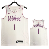 2018-19 Timberwolves EDWARDS #1 White Retro Top Quality Hot Pressing NBA Jersey