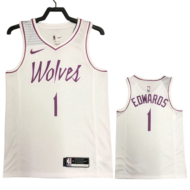 2018-19 Timberwolves EDWARDS #1 White Retro Top Quality Hot Pressing NBA Jersey