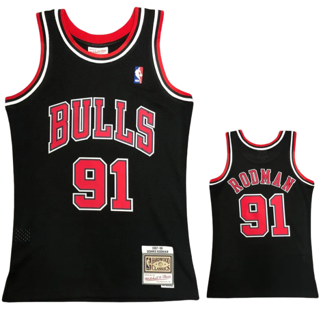 1998 BULLS RODMAN #91 Black Retro Top Quality Hot Pressing NBA Jersey
