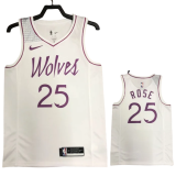2018-19 Timberwolves ROSE #25 White Retro Top Quality Hot Pressing NBA Jersey