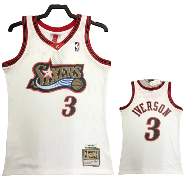 1998 76ERS IVERSON #3 White Retro Top Quality Hot Pressing NBA Jersey