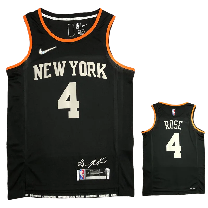 KNICKS Glory version ROSE #4 Black Top Quality Hot Pressing NBA Jersey
