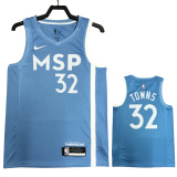 2019-20 Timberwolves TOWNS #32 Sky Blue Retro Top Quality Hot Pressing NBA Jersey