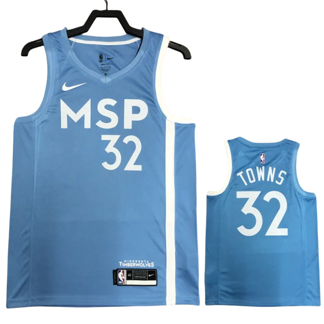 2019-20 Timberwolves TOWNS #32 Sky Blue Retro Top Quality Hot Pressing NBA Jersey