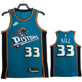 22-23 Pistons HILL #33 Blue Top Quality Hot Pressing NBA Jersey (Retro Logo)