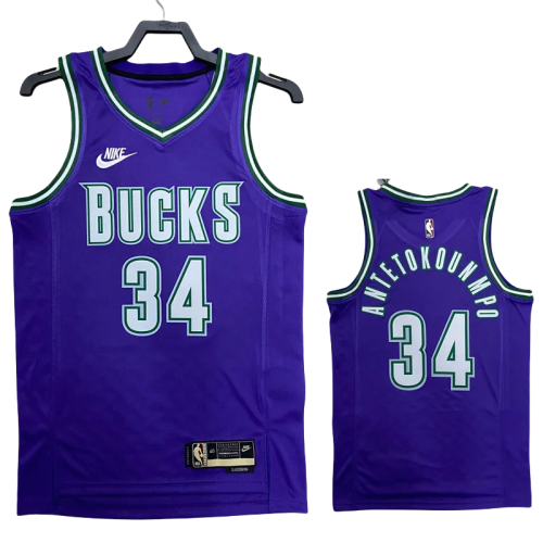 22-23 BUCKS ANTETOKOUNMPO #34 Purple Top Quality Hot Pressing NBA Jersey (Retro Logo)