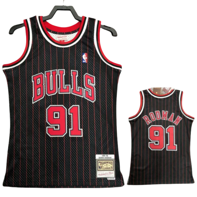 1996 BULLS RODMAN #91 Black Retro Top Quality Hot Pressing NBA Jersey