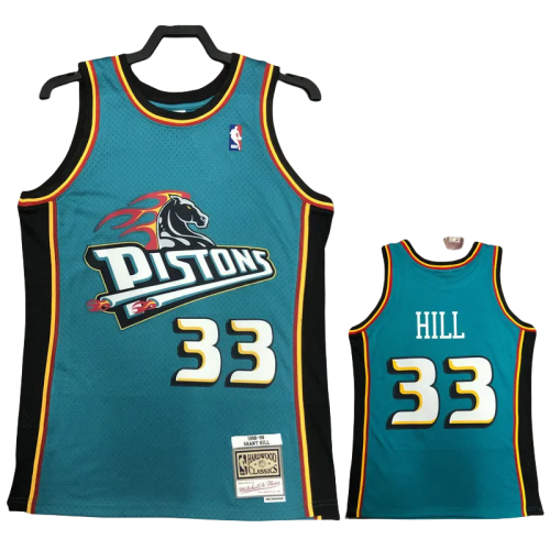 1998 Pistons HILL #33 Light blue Retro Top Quality Hot Pressing NBA Jersey