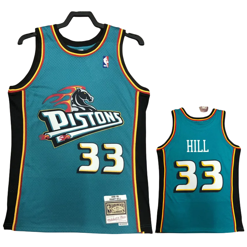 1998 Pistons HILL #33 Light blue Retro Top Quality Hot Pressing NBA Jersey