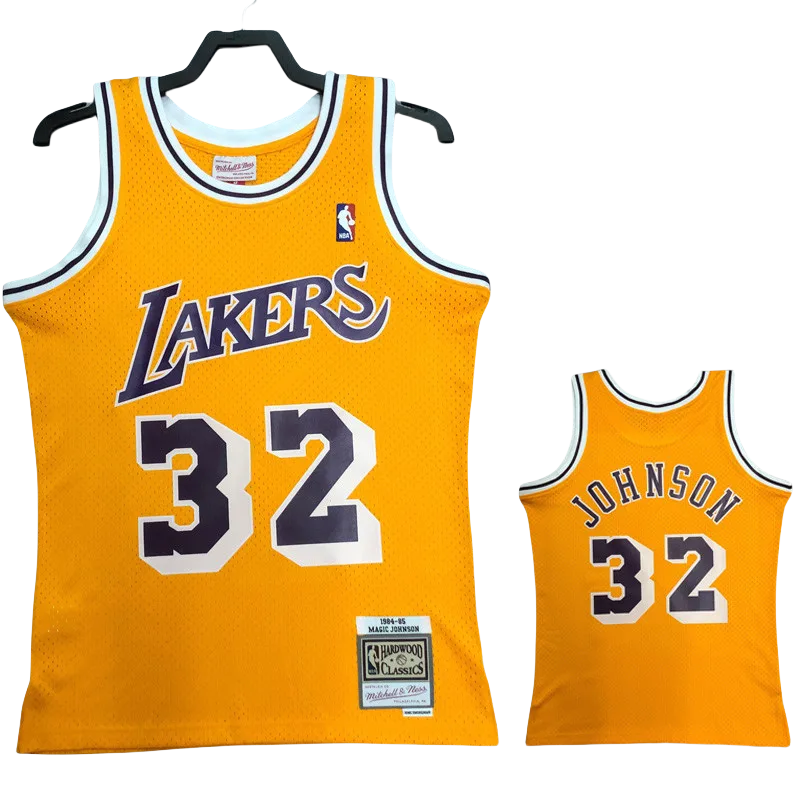 1984-85 LAKERS JOHNSON #32 Yellow Retro Top Quality Hot Pressing NBA Jersey