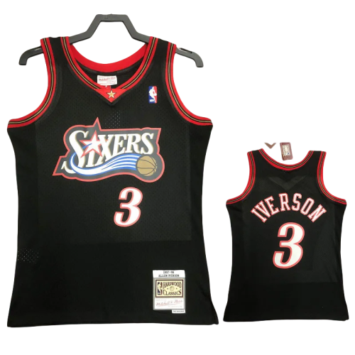 1998 76ERS IVERSON #3 Black Retro Top Quality Hot Pressing NBA Jersey