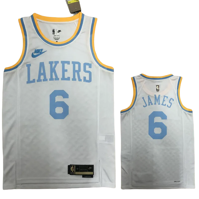 22-23 LAKERS JAMES #6 White Top Quality Hot Pressing NBA Jersey (Retro Logo)