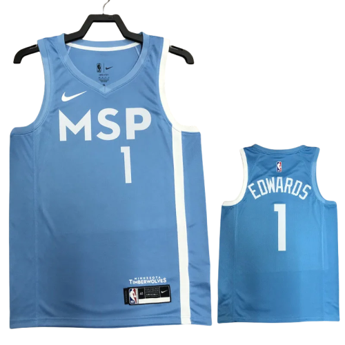 2019-20 Timberwolves EDWARDS #1 Sky Blue Retro Top Quality Hot Pressing NBA Jersey