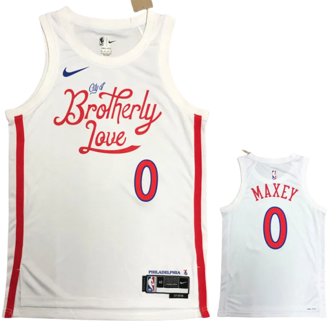 22-23 76ERS MAXEY #0 White City Edition Top Quality Hot Pressing NBA Jersey