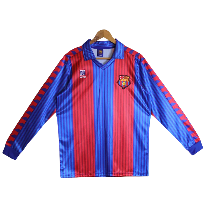 1990-1992 Mens  Barcelona Home Long Sleeve Retro Soccer Jersey