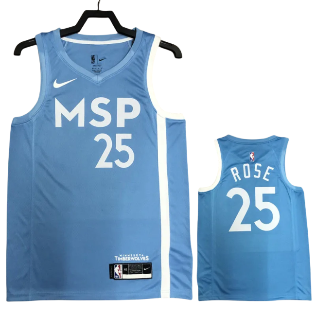 2019-20 Timberwolves ROSE #25 Sky Blue Retro Top Quality Hot Pressing NBA Jersey