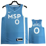 2019-20 Timberwolves RUSSELL #0 Sky Blue Retro Top Quality Hot Pressing NBA Jersey