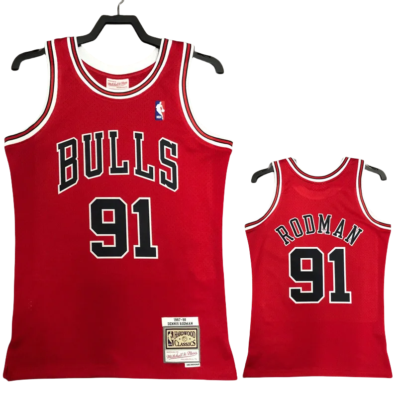 1998 BULLS RODMAN #91 Red Retro Top Quality Hot Pressing NBA Jersey