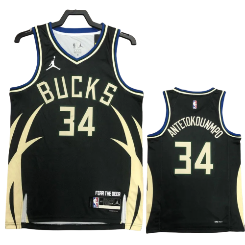 22-23 BUCKS ANTETOKOUNMPO #34 Black Top Quality Hot Pressing NBA Jersey (Trapeze Edition)