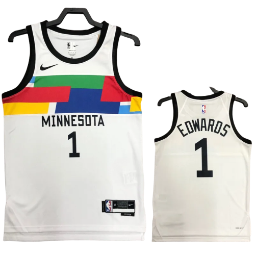 22-23 TIMBERWOLVES EDWARDS #1 White City Edition Top Quality Hot Pressing NBA Jersey
