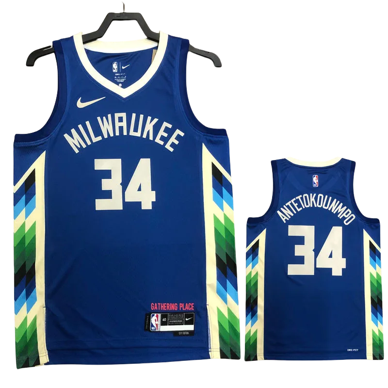 22-23 BUCKS ANTETOKOUNMPO #34 Blue City Edition Top Quality Hot Pressing NBA Jersey
