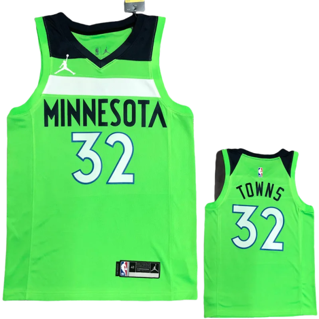 Timberwolves TOWNS #32 Fluorescent Green Top Quality Hot Pressing NBA Jersey