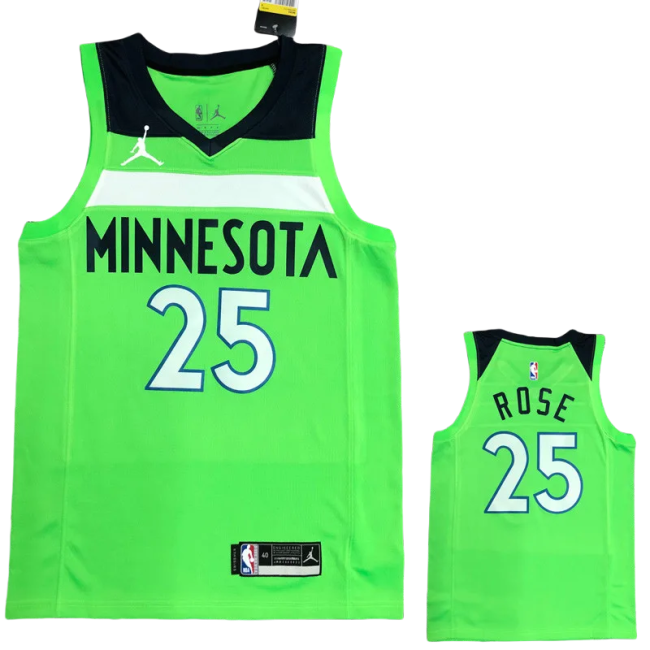 Timberwolves ROSE #25 Fluorescent Green Top Quality Hot Pressing NBA Jersey