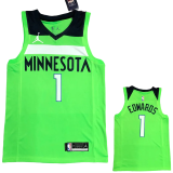 Timberwolves EDWARDS #1 Fluorescent Green Top Quality Hot Pressing NBA Jersey