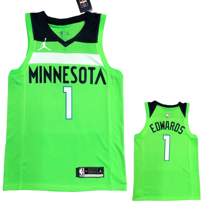Timberwolves EDWARDS #1 Fluorescent Green Top Quality Hot Pressing NBA Jersey