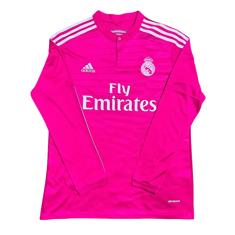 2014-2015  Real Madrid Away Pink Long Sleeve Retro Soccer Jersey