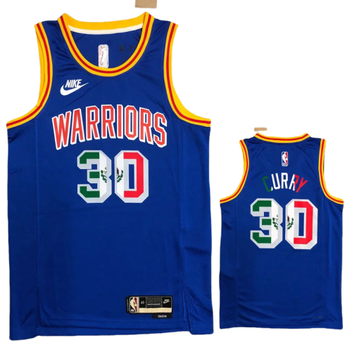 Warriors CURRY #30 'Mexico' Blue 75th Anniversary Retro Top Quality Hot Pressing NBA Jersey
