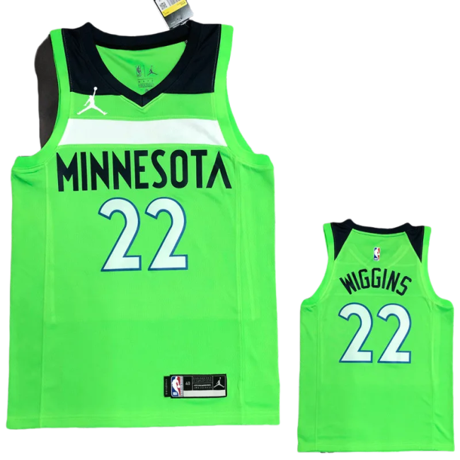 Timberwolves WIGGINS #22 Fluorescent Green Top Quality Hot Pressing NBA Jersey