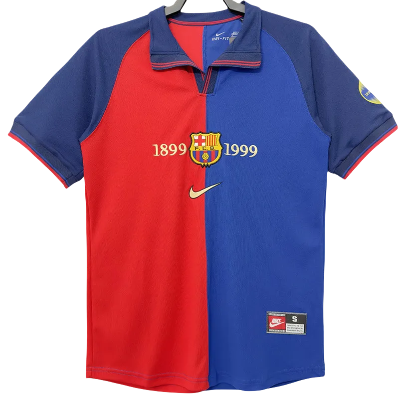 1999 Mens Barcelona Home 100th Anniversary Version Retro Soccer Jersey