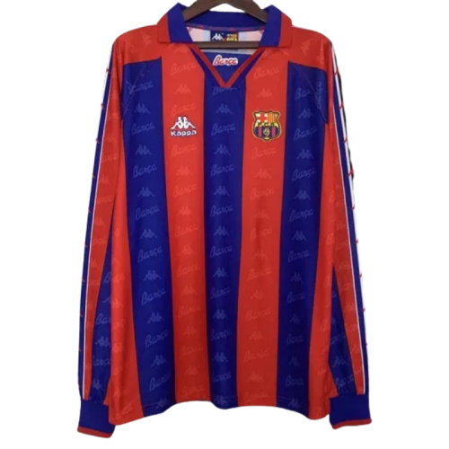1996-1997 Mens Barcelona  Home Long Sleeve Retro Soccer Jersey