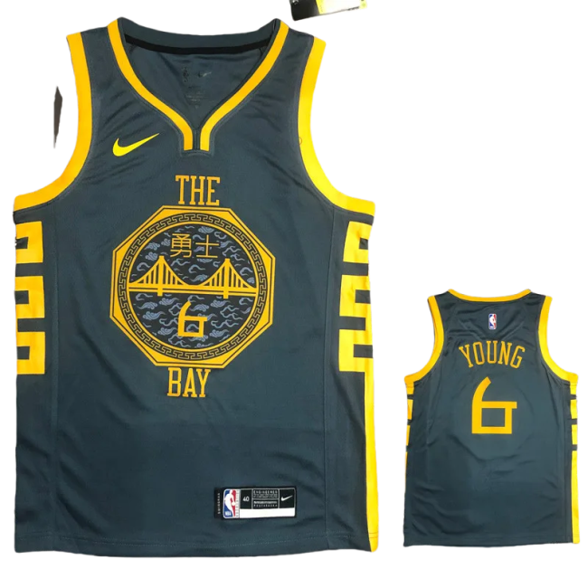 2018 WARRIORS YOUNG #6 Black Gray Top Quality Hot Pressing NBA Jersey