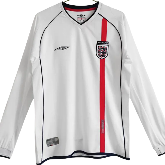2002 England Home Retro Long Sleeve Soccer Jersey
