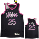 Timberwolves ROSE #25 Purple Black Top Quality Hot Pressing NBA Jersey