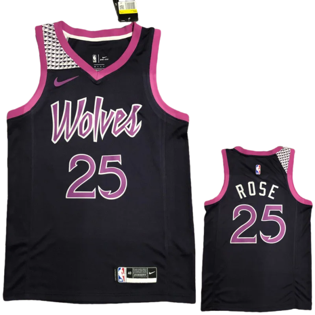 Timberwolves ROSE #25 Purple Black Top Quality Hot Pressing NBA Jersey