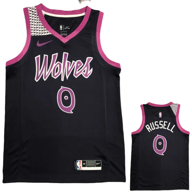 Timberwolves RUSSEL #0 Purple Black Top Quality Hot Pressing NBA Jersey