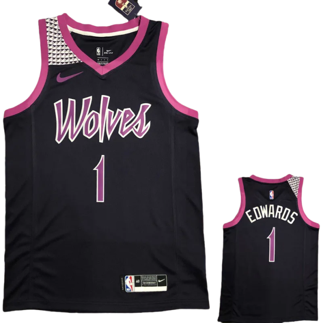 Timberwolves EDWARDS #1 Purple Black Top Quality Hot Pressing NBA Jersey