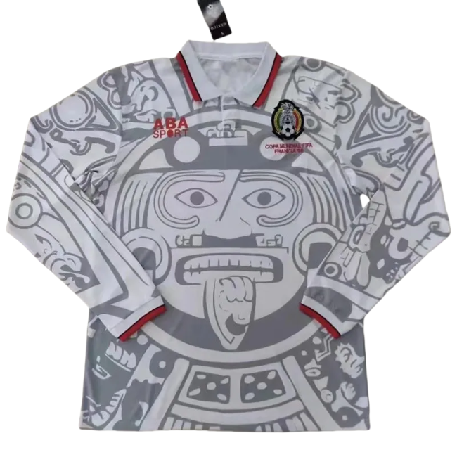 1998 Mexico Away White Long Sleeve Retro Soccer Jersey
