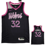 Timberwolves TOWNS #32 Purple Black Top Quality Hot Pressing NBA Jersey