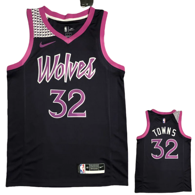 Timberwolves TOWNS #32 Purple Black Top Quality Hot Pressing NBA Jersey