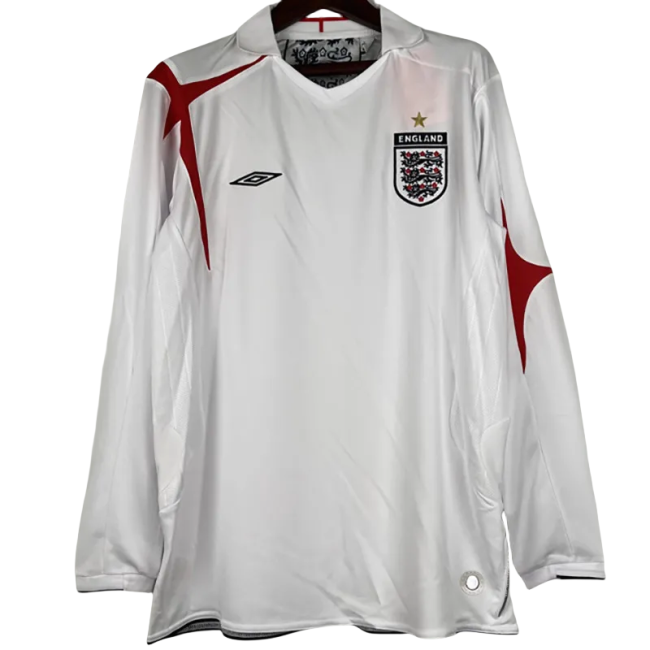 2006 England Home Retro Long Sleeve Soccer Jersey