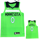 Timberwolves RUSSELL #0 Fluorescent Green Top Quality Hot Pressing NBA Jersey