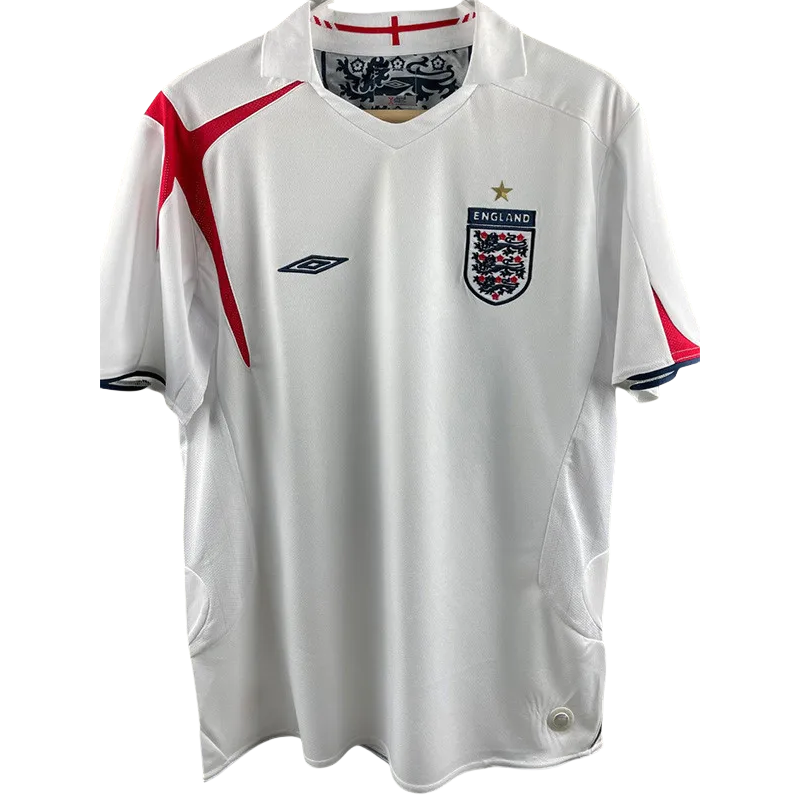 2006 England Home White Retro Soccer Jersey