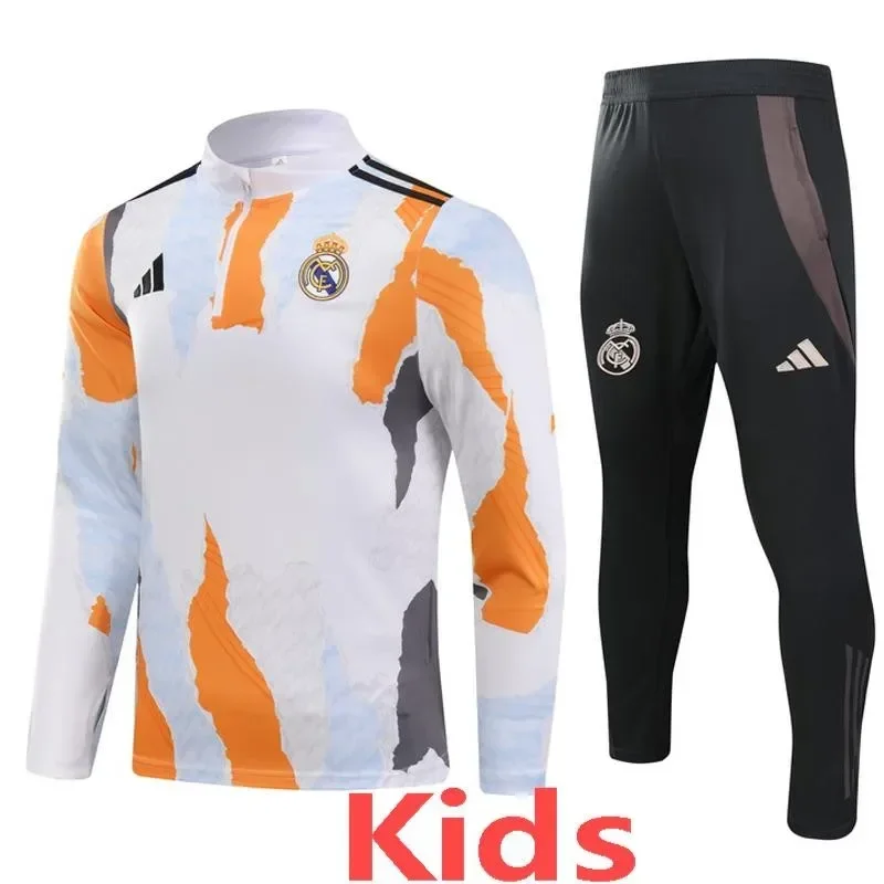 24-25   Real Madrid White Kids Half Pull Tracksuit