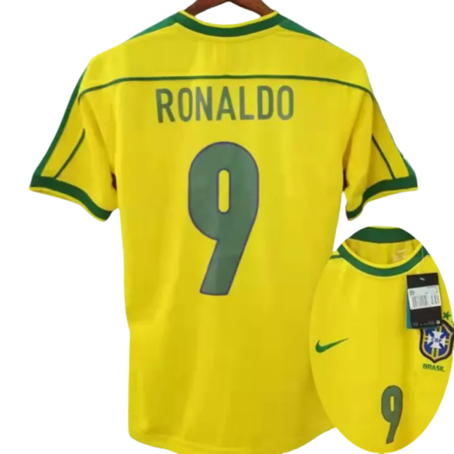 1998 Ronaldo # 9 Brazil Home Retro Soccer Jersey