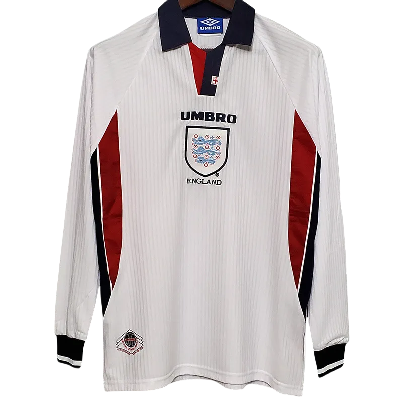 1998 England Home Retro Long Sleeve Soccer Jersey